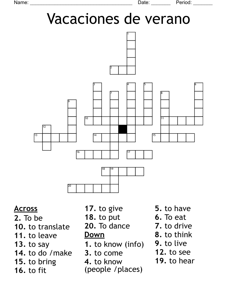 Vacaciones de verano Crossword
