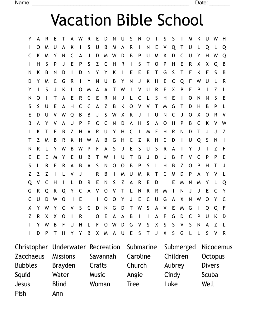 Vacation Bible School Word Search