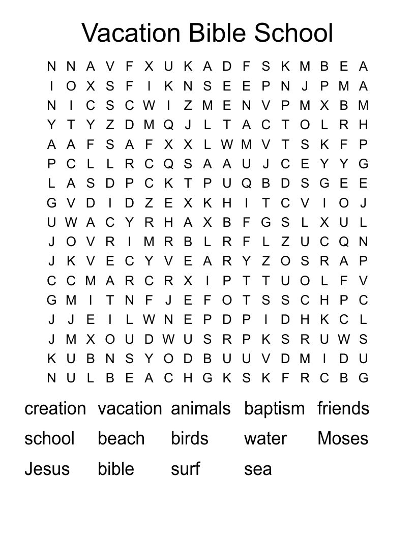Vacation Bible School Word Search