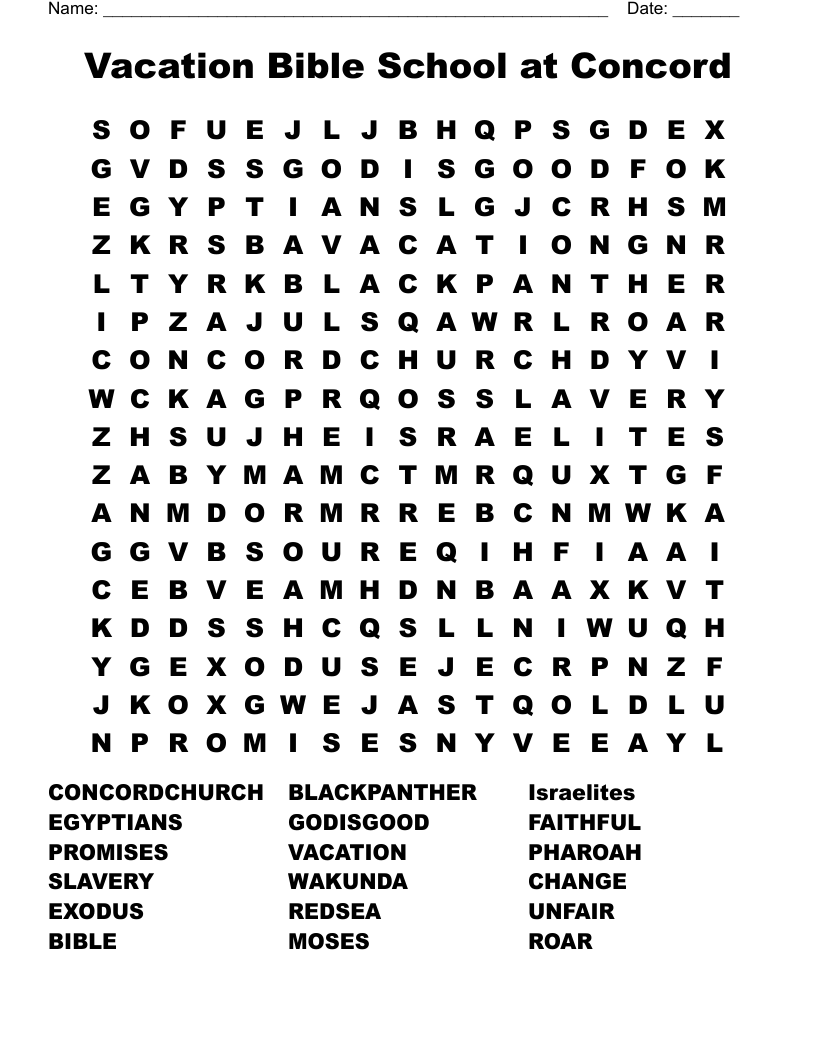 Vacation Bible School at Concord Word Search