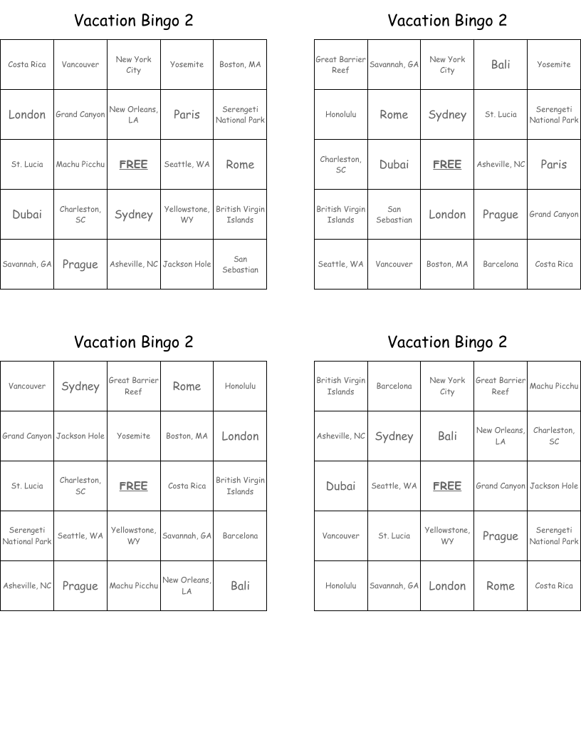 Vacation Bingo 2