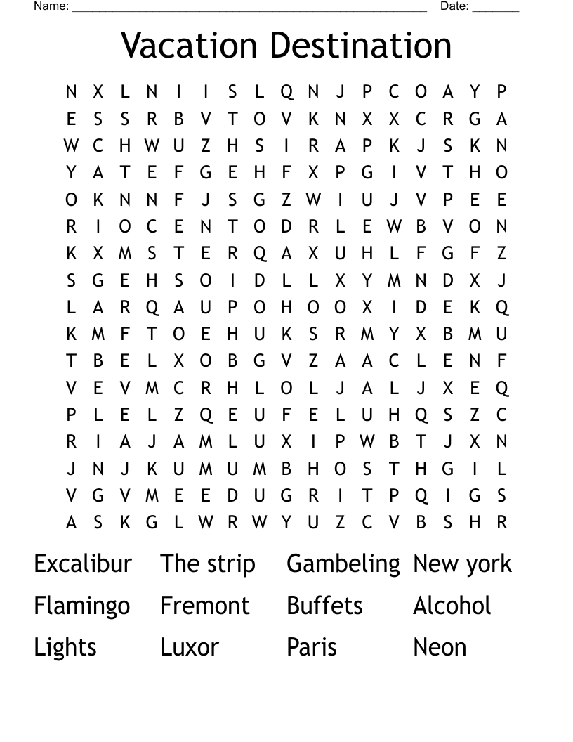 Vacation Destination Word Search