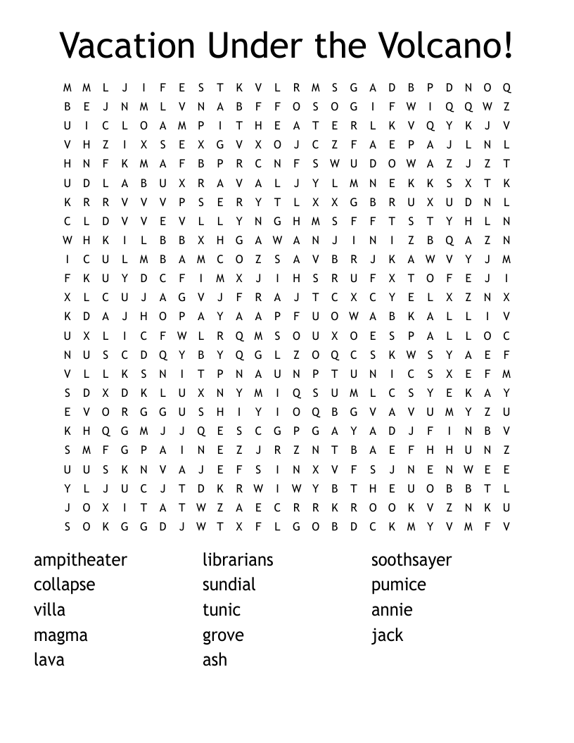 Vacation Under the Volcano! Word Search