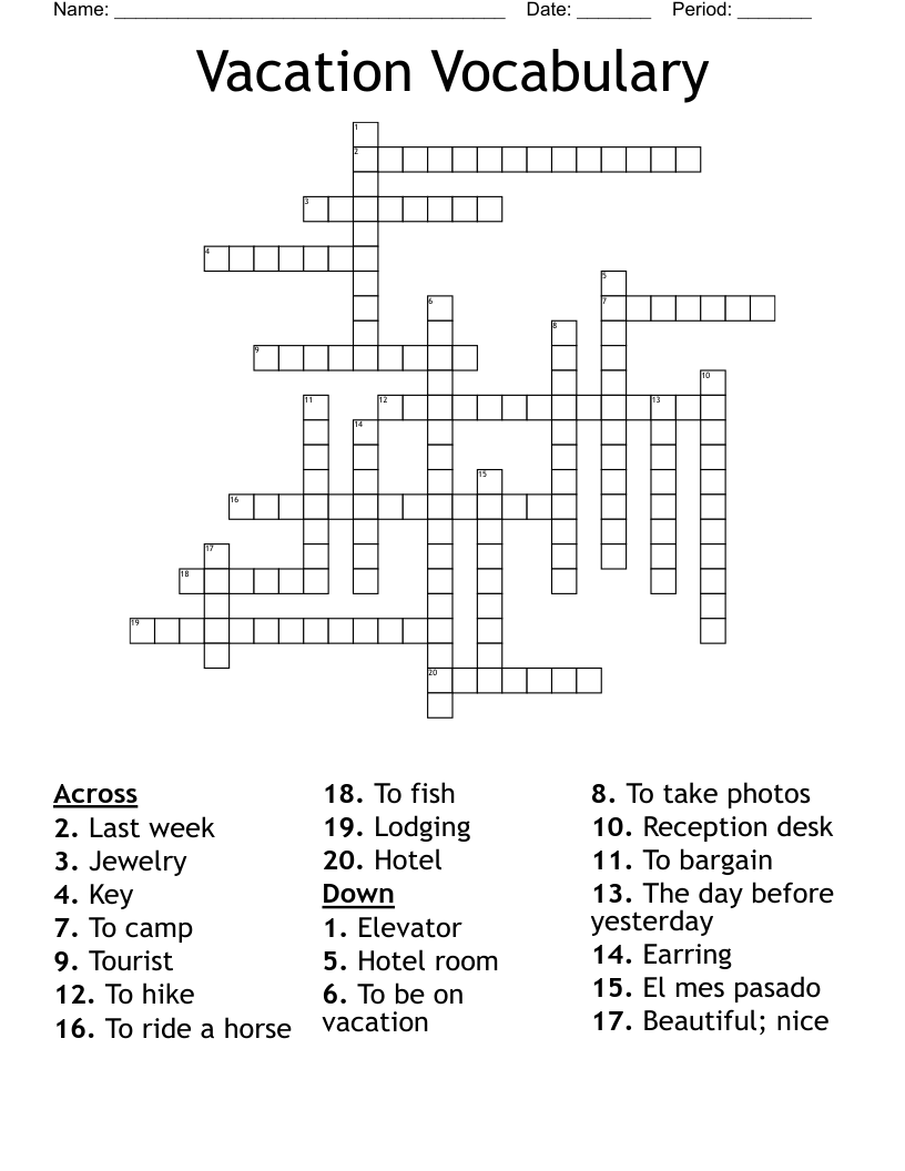 Vacation Vocabulary Crossword