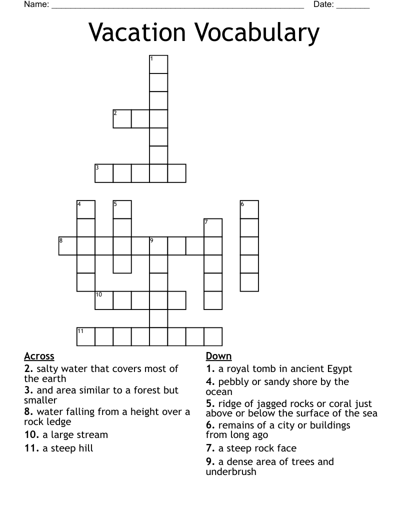 Vacation Vocabulary  Crossword