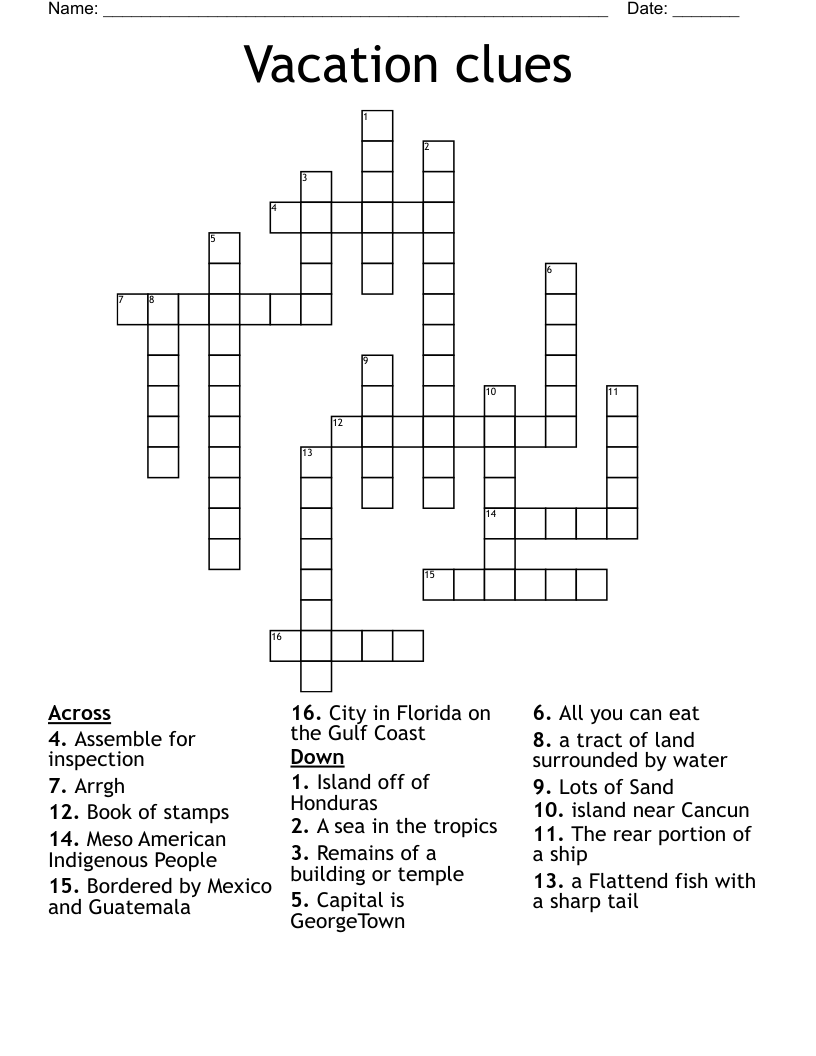 Vacation clues Crossword