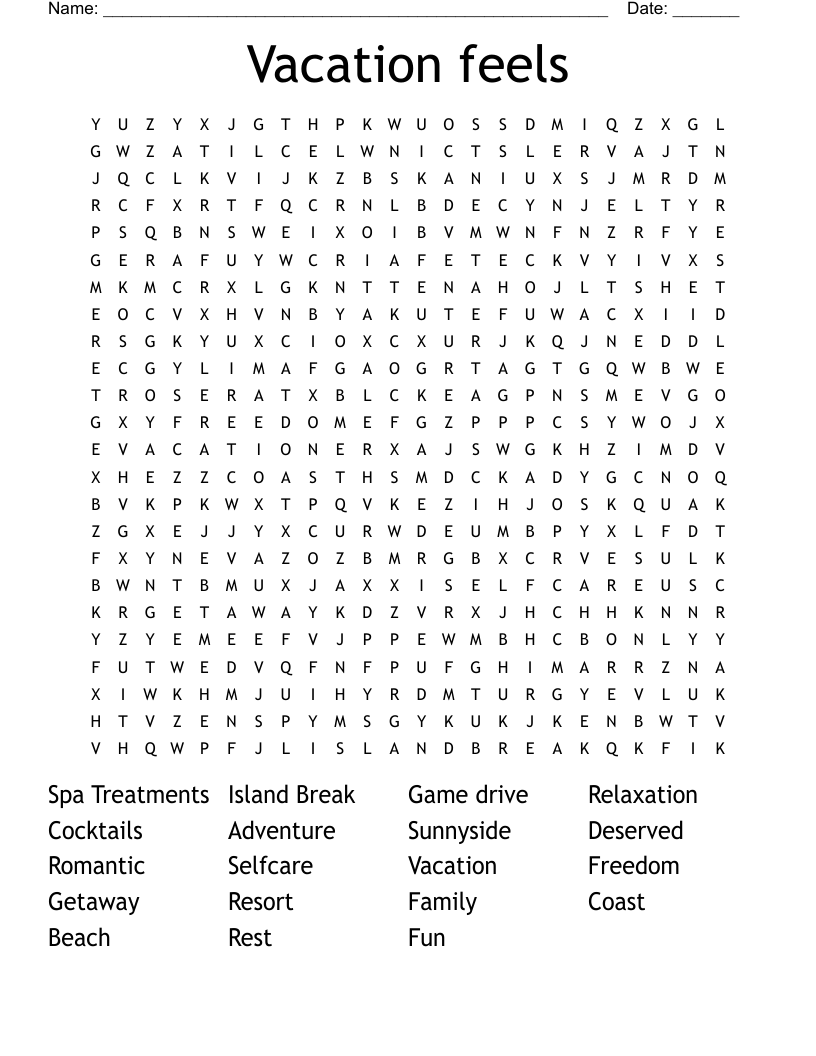 Vacation feels Word Search