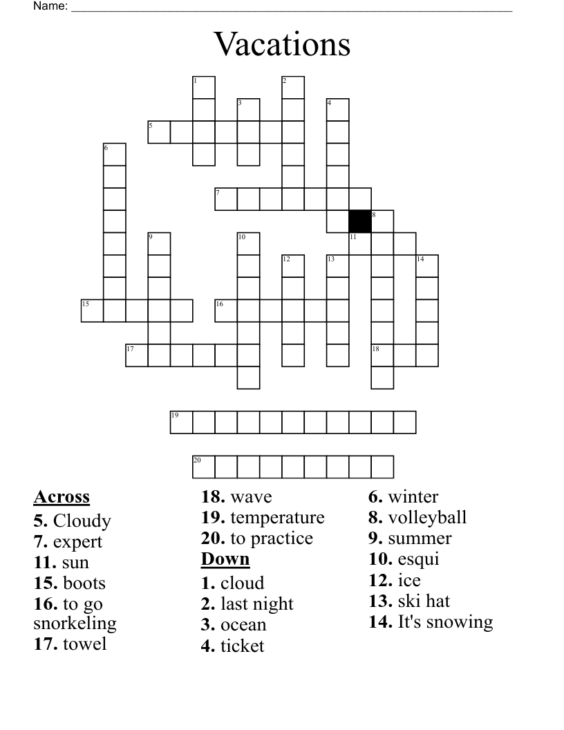 Vacations Crossword