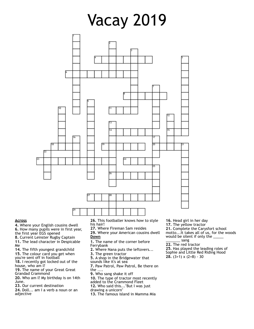 Vacay 2019 Crossword