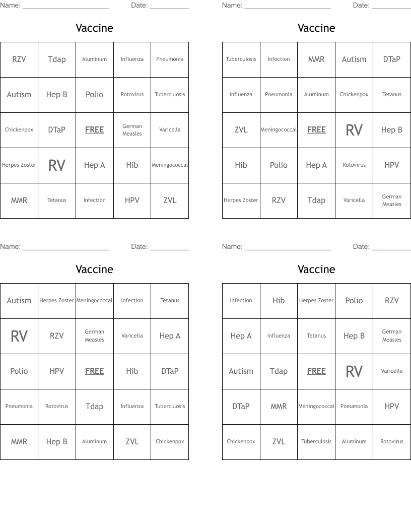 Vaccine Bingo Cards
