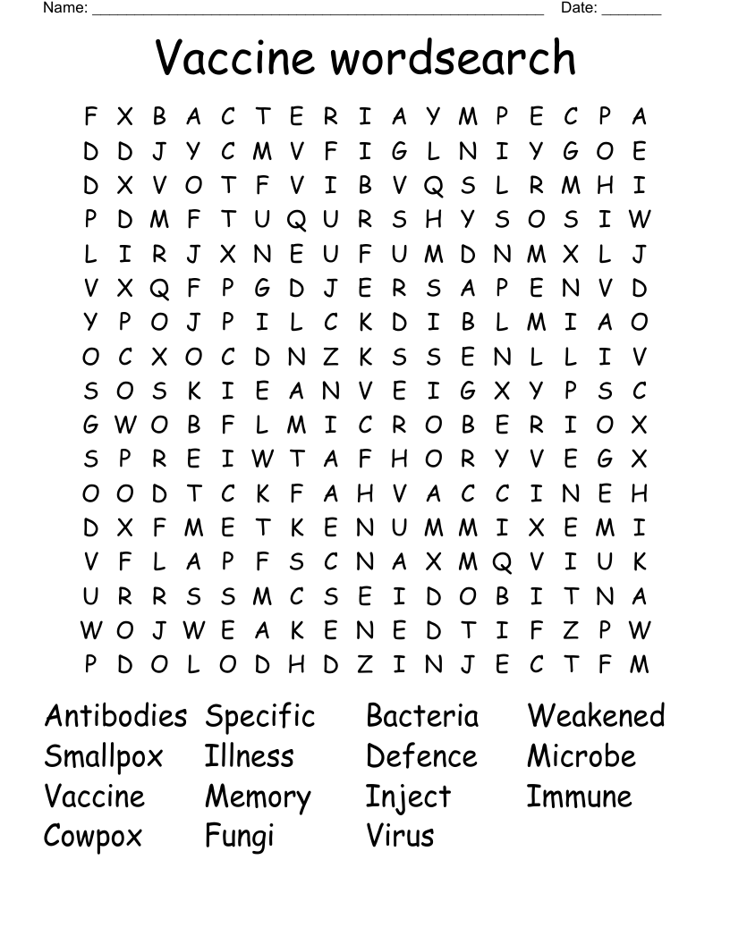 Vaccine wordsearch