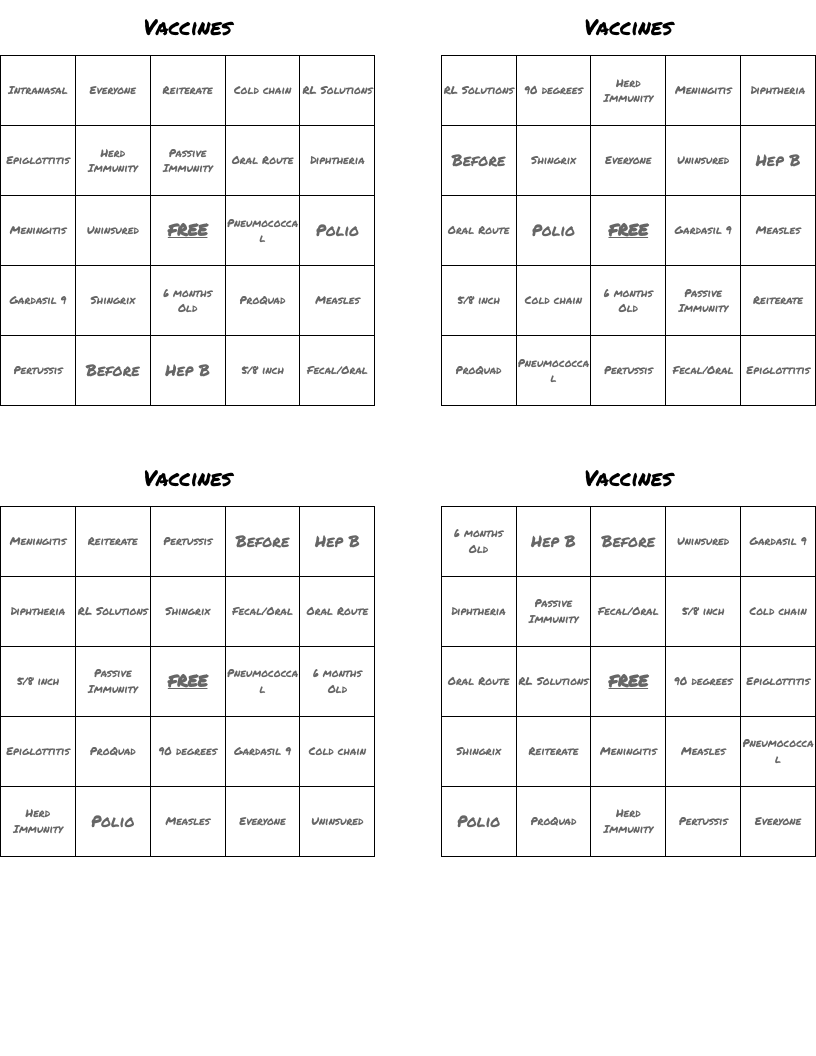 Vaccines Bingo Cards