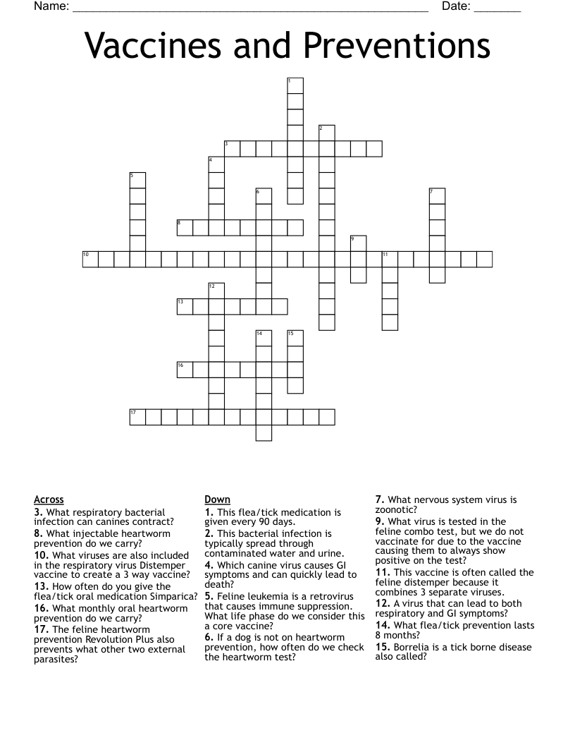 Vaccines and Preventions Crossword