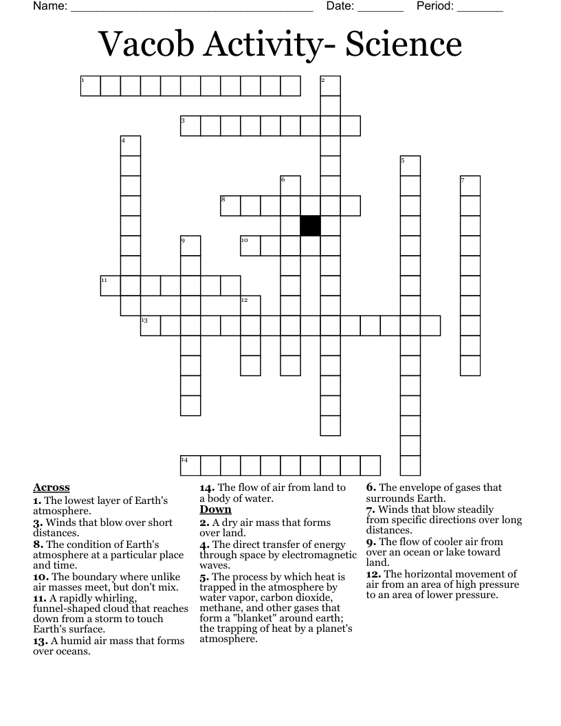 Vacob Activity- Science Crossword