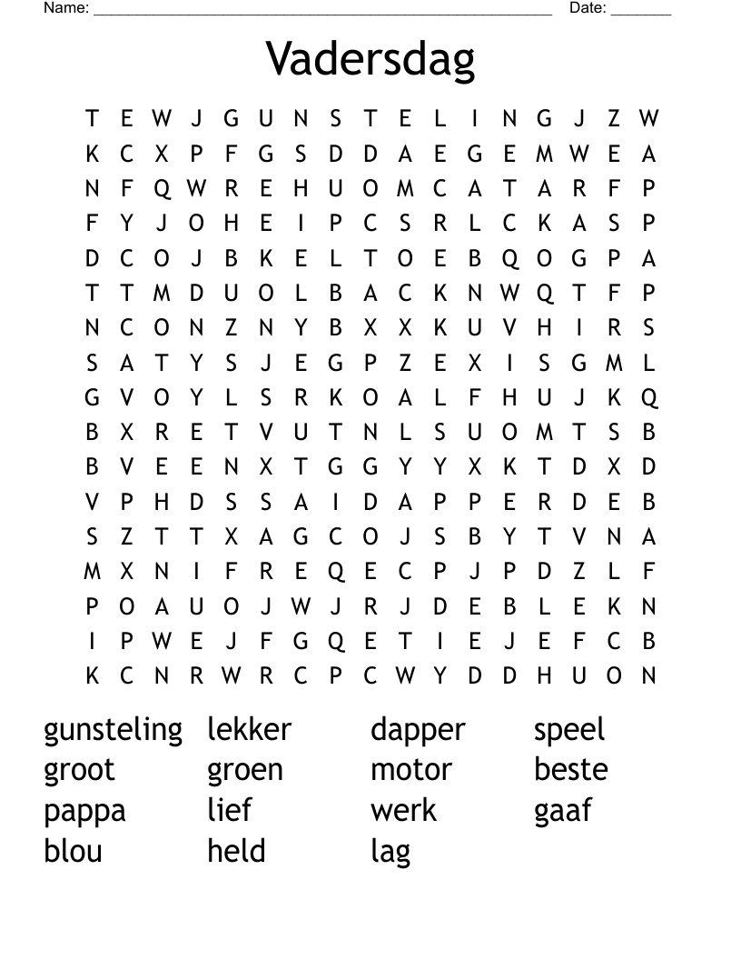 Vadersdag Word Search