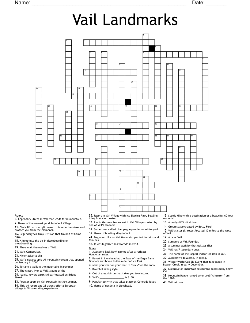 Vail Landmarks Crossword