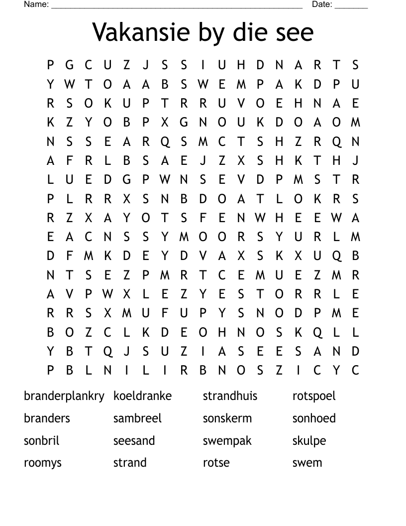 Vakansie by die see Word Search