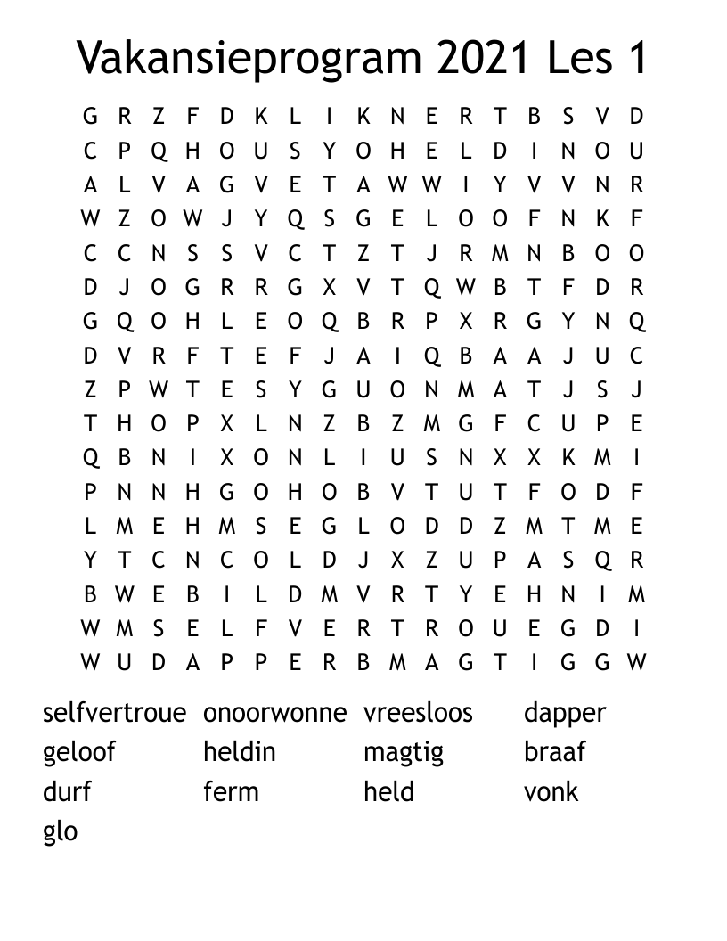 Vakansieprogram 2021 Les 1 Word Search