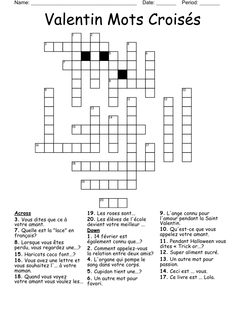 Valentin Mots Croisés Crossword
