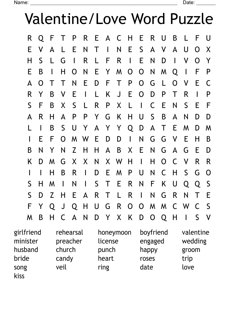 Valentine/Love Word Puzzle Word Search