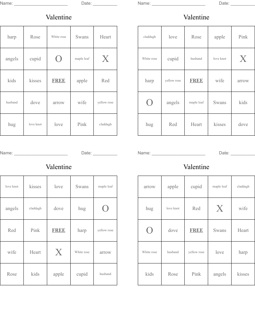 Valentine Bingo Cards