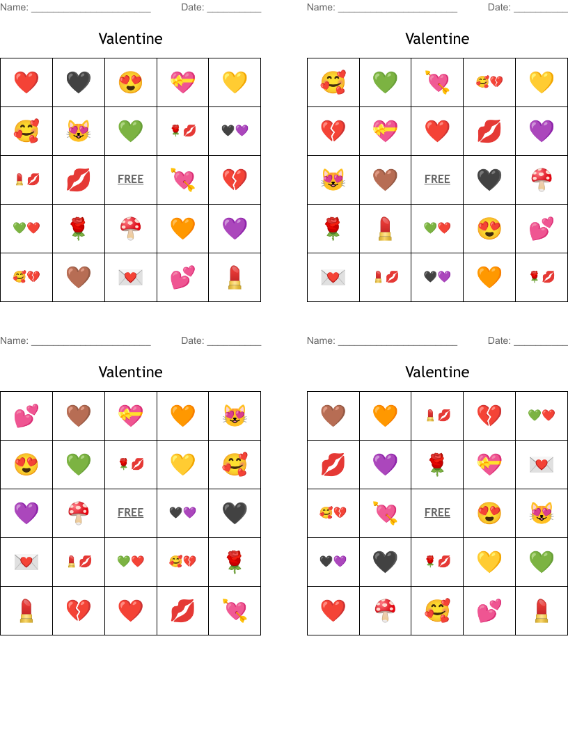 Valentine Bingo Cards
