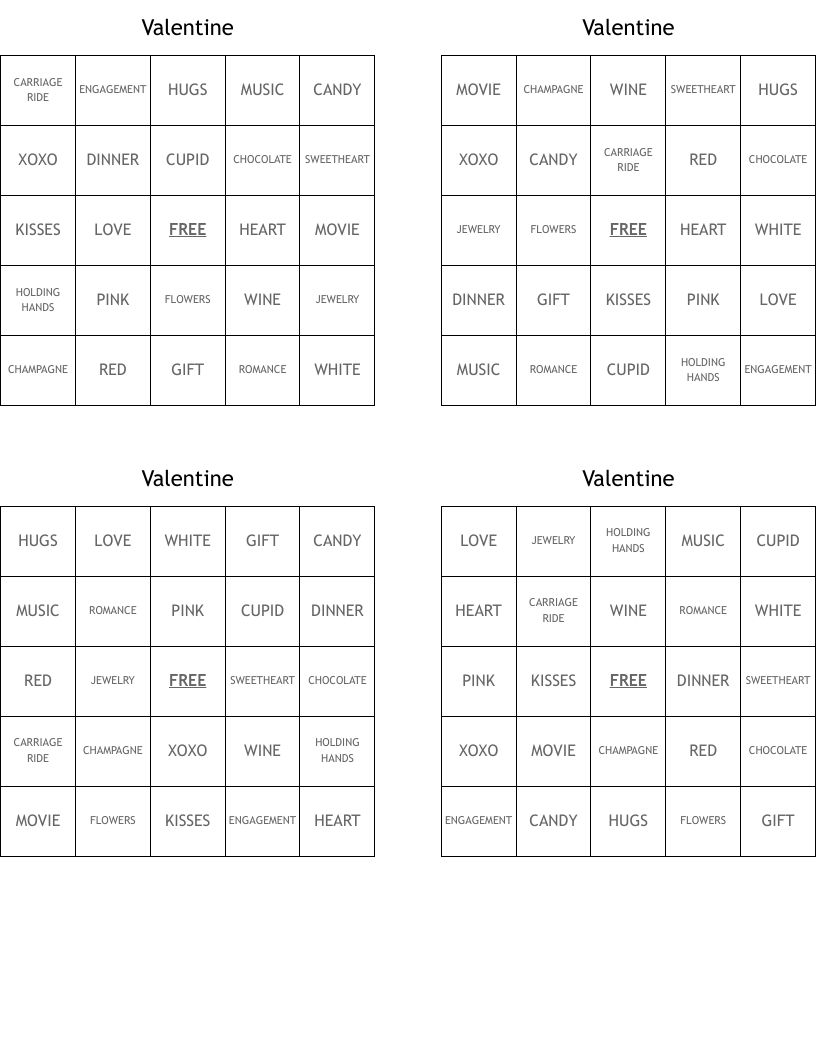 Valentine Bingo Cards
