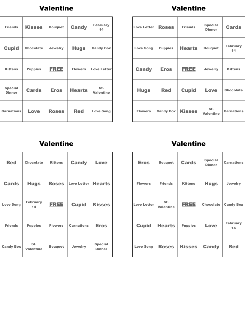 Valentine Bingo Cards