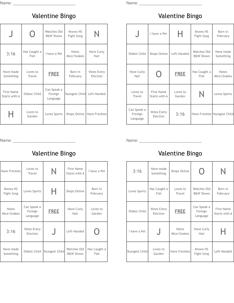 Valentine Bingo