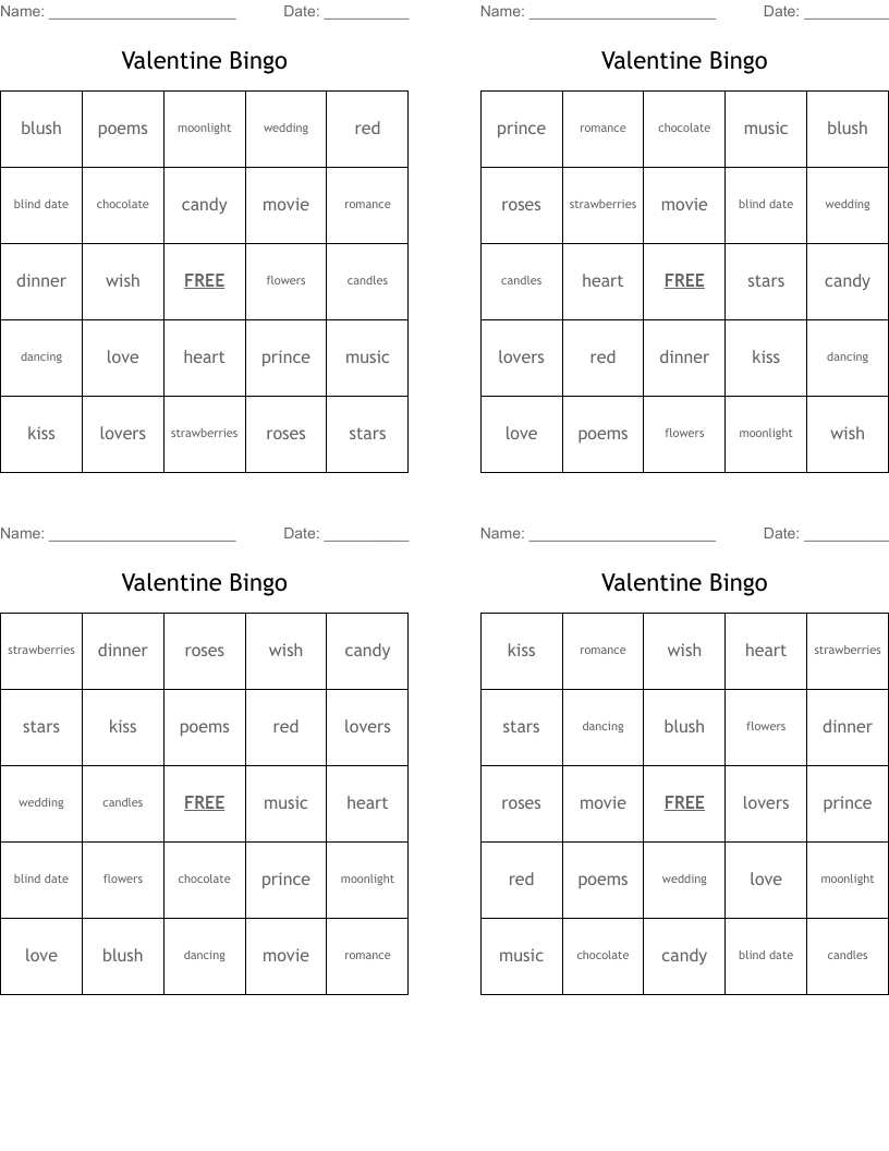 Valentine Bingo