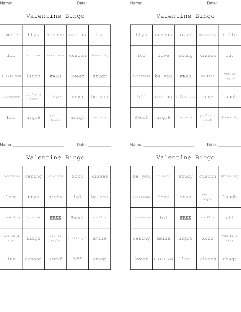 Valentine Bingo