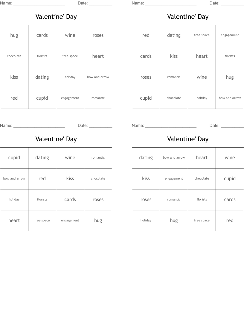Valentine' Day Bingo Cards