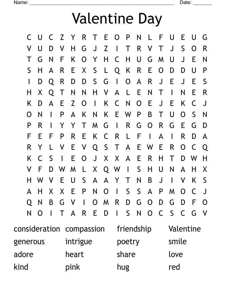 Valentine Day Word Search