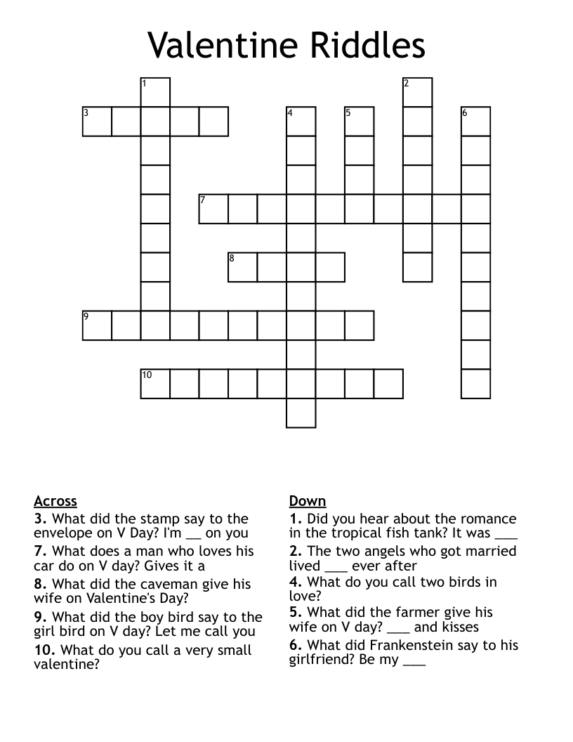 Valentine Riddles Crossword