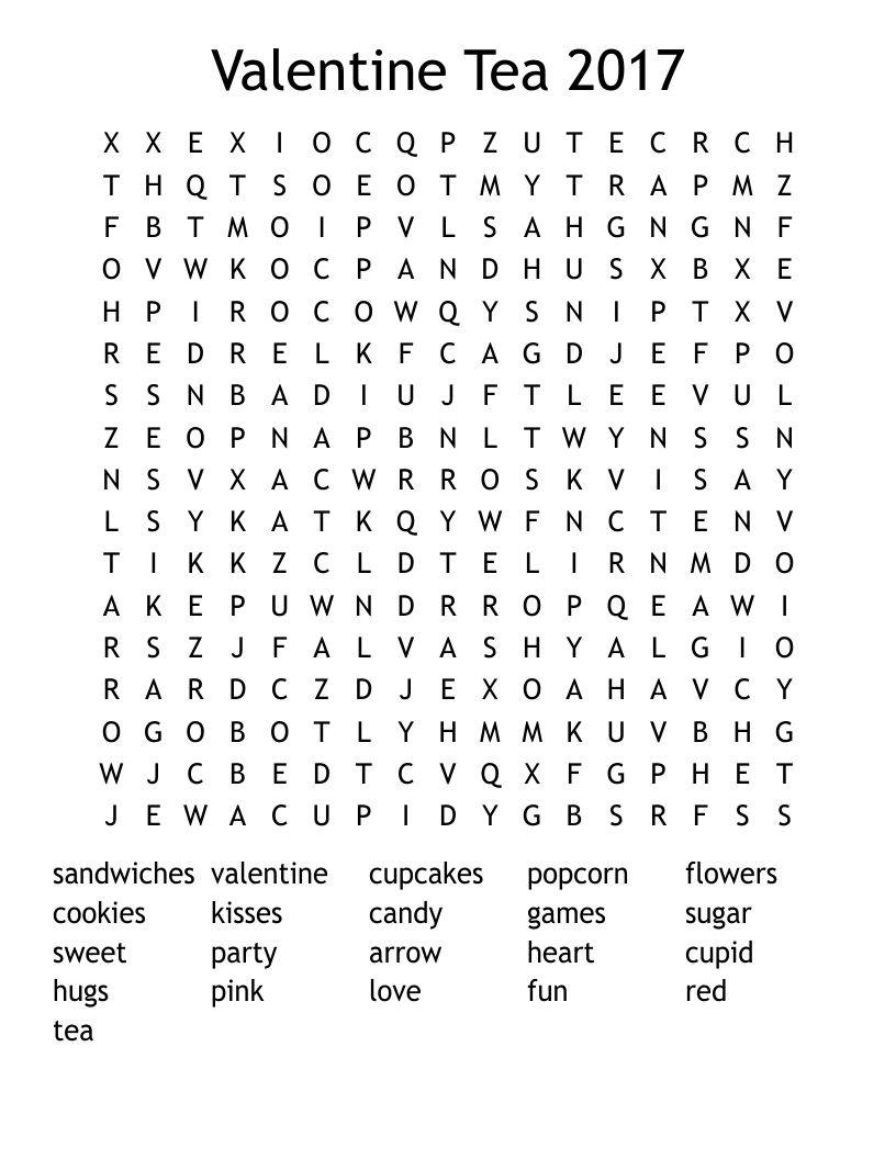 Valentine Tea 2017 Word Search