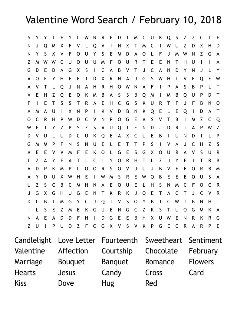 Valentine Word Search / February 10, 2018