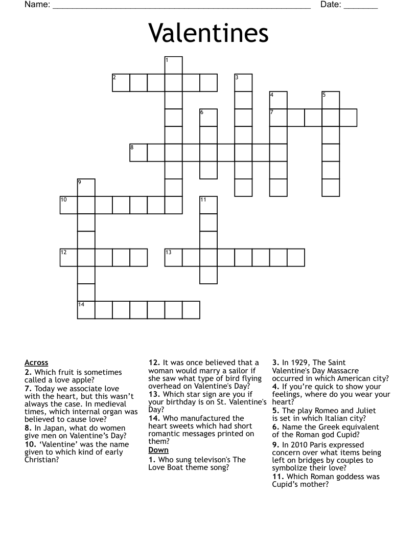 Valentines Crossword