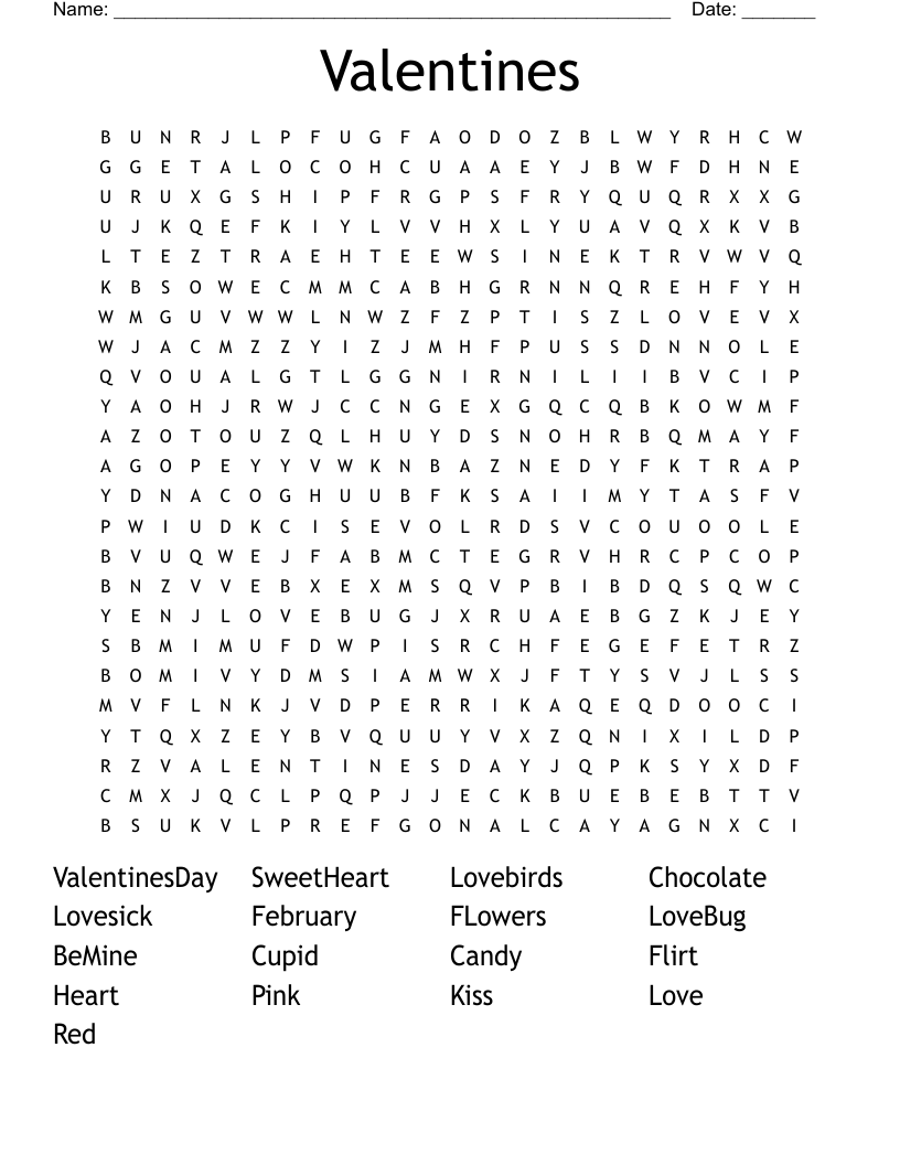Valentines Word Search