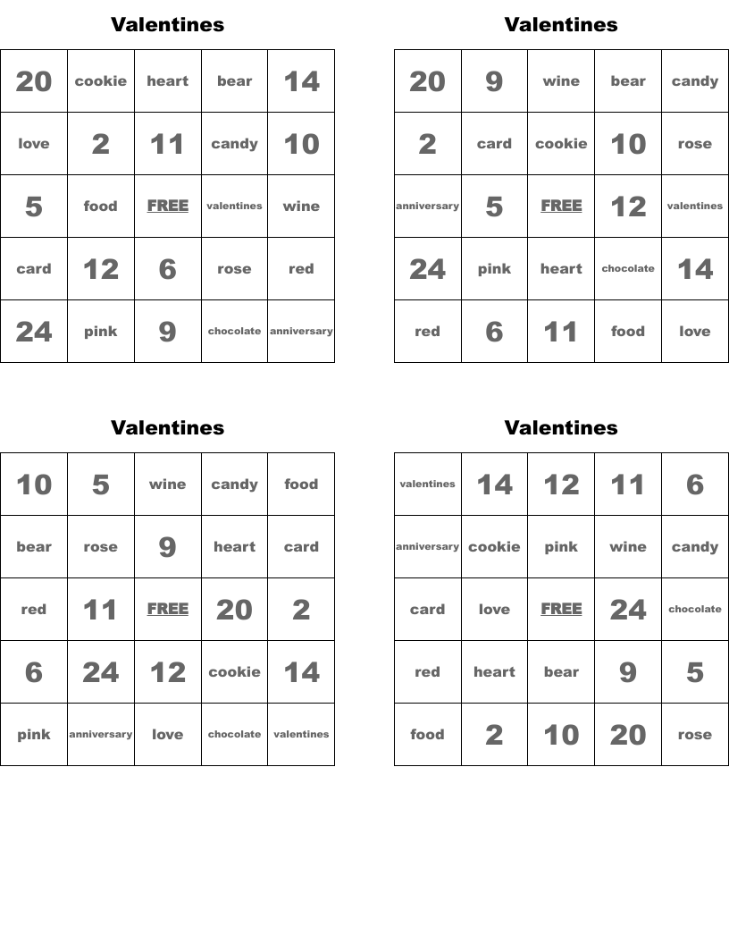 Valentines Bingo Cards