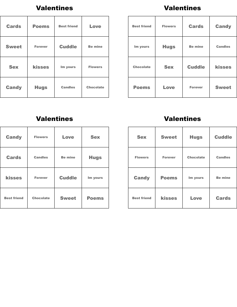Valentines Bingo Cards