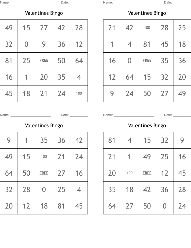 Valentines Bingo