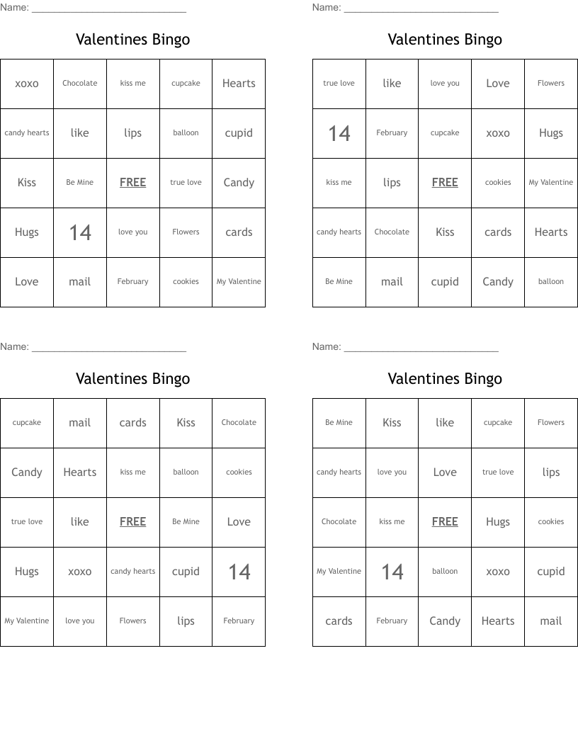 Valentines Bingo
