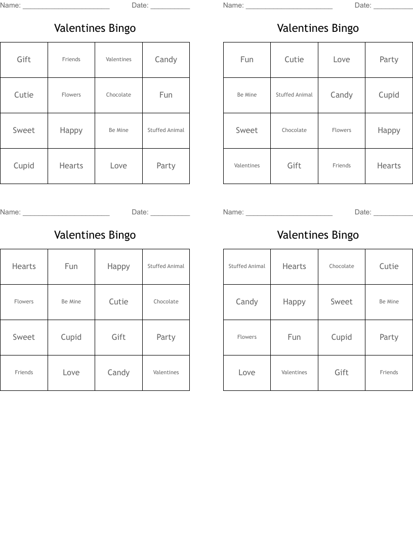Valentines Bingo 
