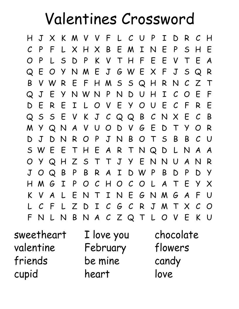 Valentines Crossword Word Search