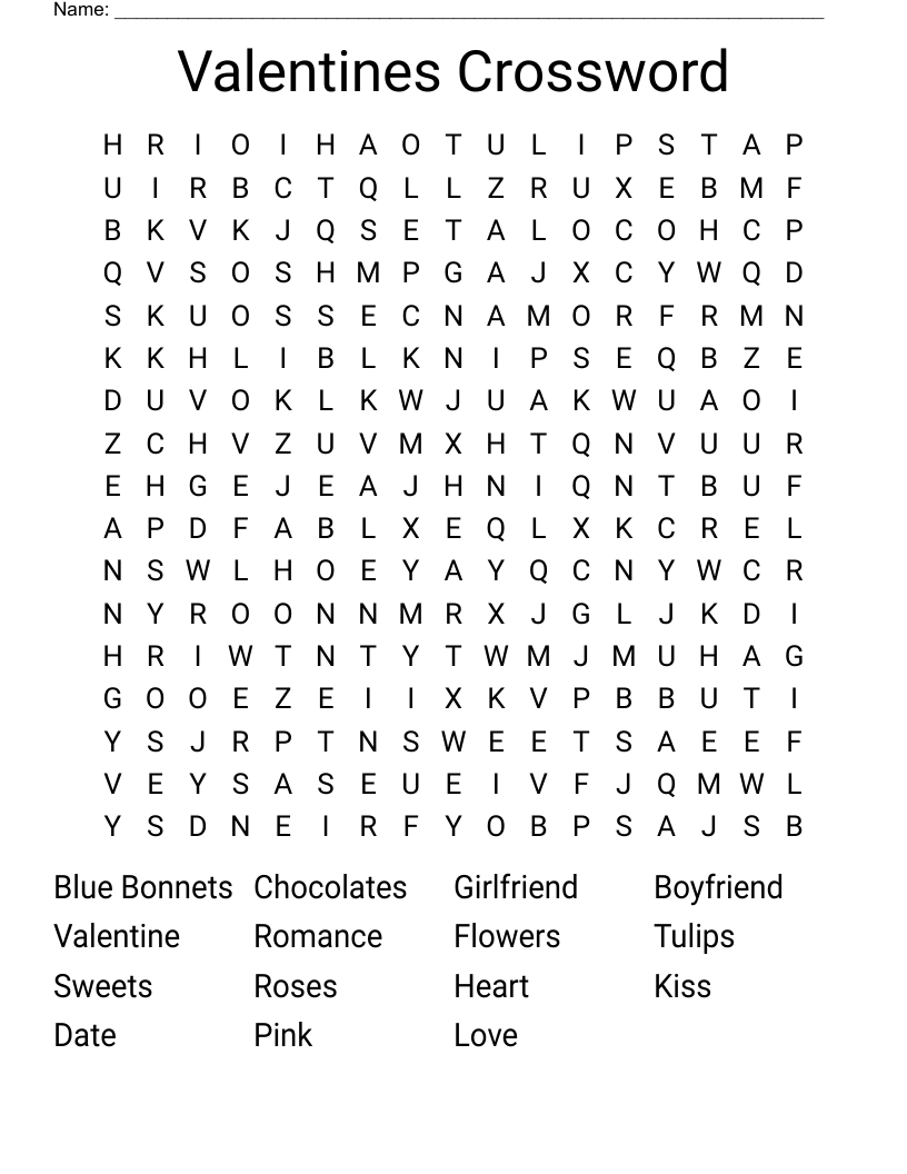 Valentines Crossword Word Search