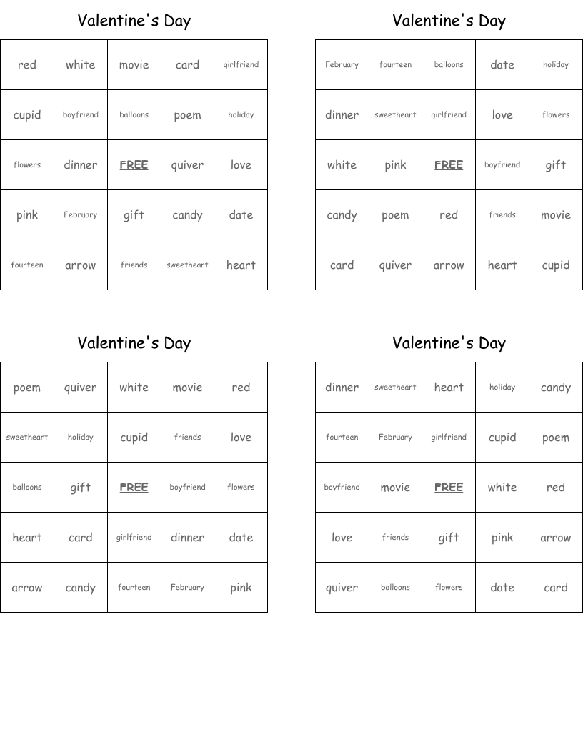 Valentine's Day Bingo Cards