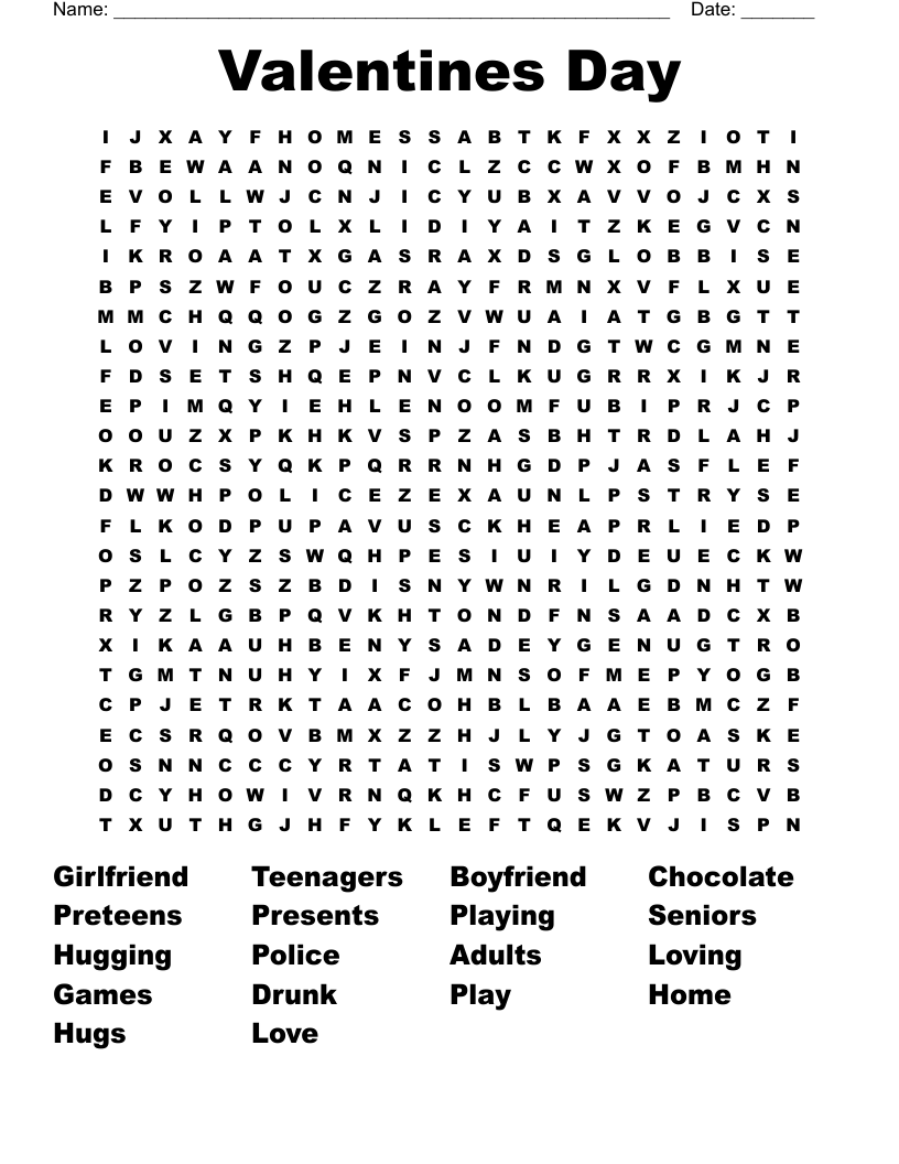 Valentines Day Word Search