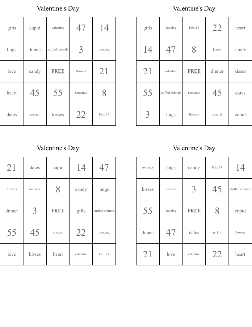 Valentine's Day Bingo Cards