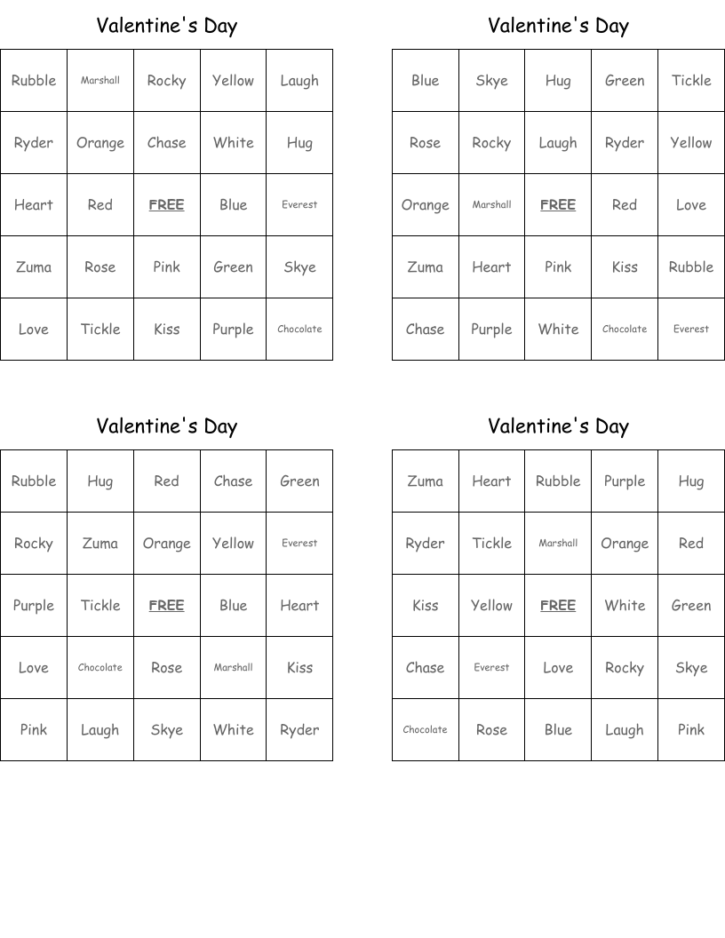 Valentine's Day Bingo Cards