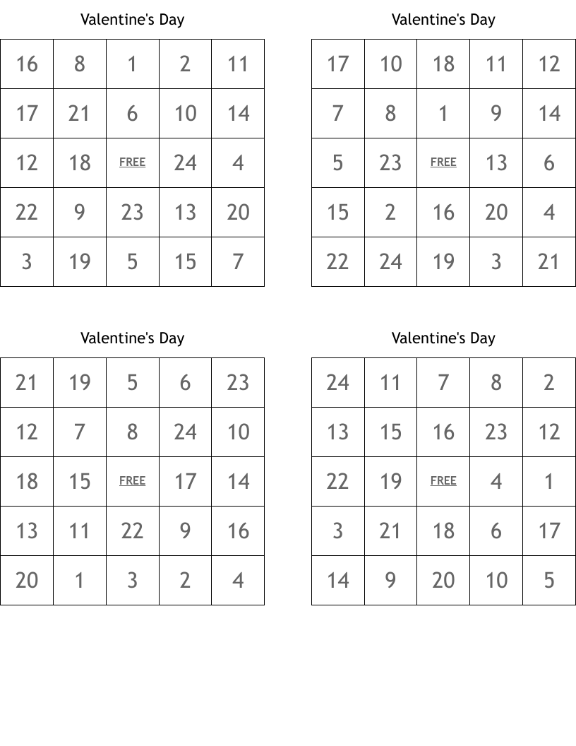 Valentine's Day Bingo Cards